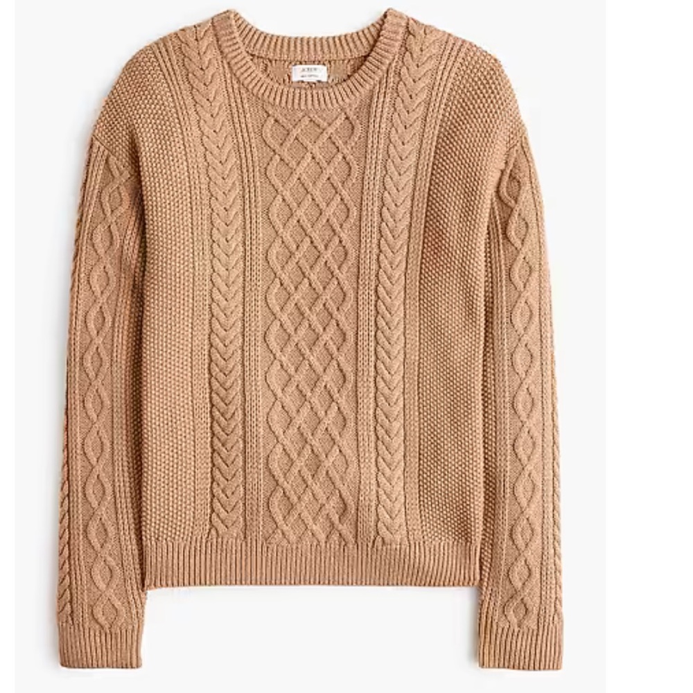 NWT J.Crew Cable Crewneck Sweater Heather Acorn Size Small